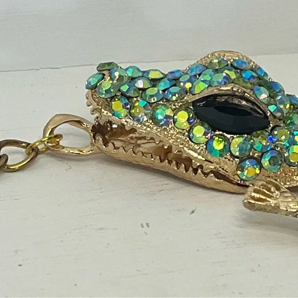 Huge Jeweled Green Lizard Pendant Statement Necklace - Picture 13 of 13